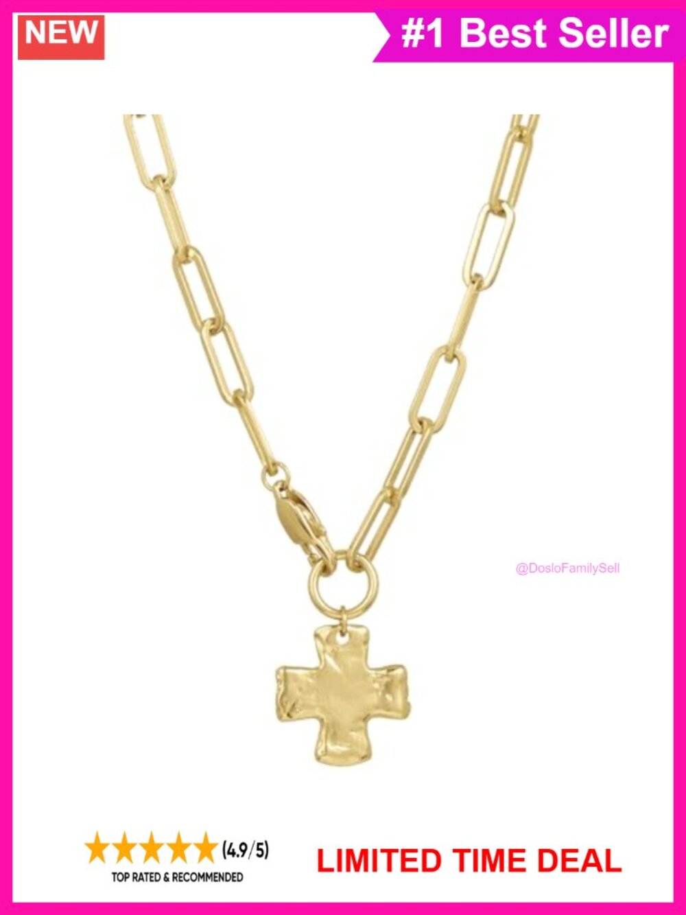 Chunky Cross Pendant Necklace Waterproof Brass 18 in